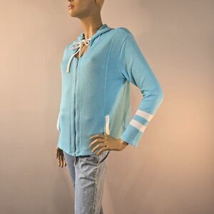 French Kyss Blue Hoodie Full Zip Size Large Soft Summer Knit